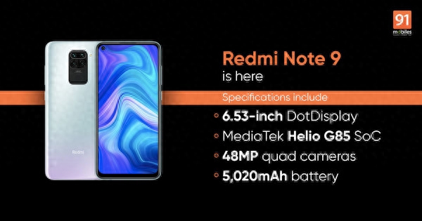 Redmi Note 9发布!配4800万像素四摄约售1100元起