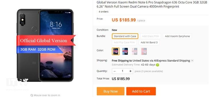 红米Note 6 Pro已在国外网站开售