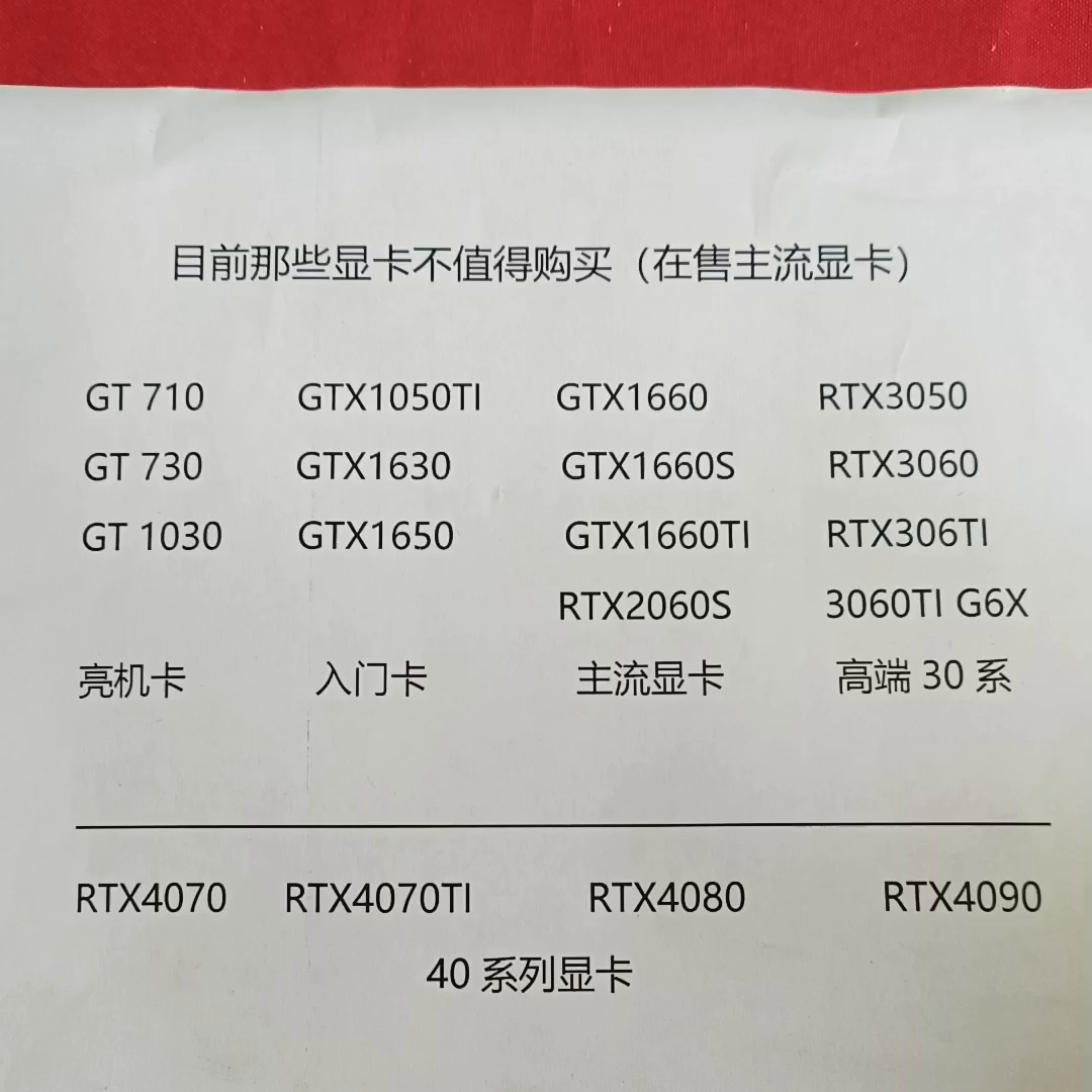目前那些显卡不值得大家购买！