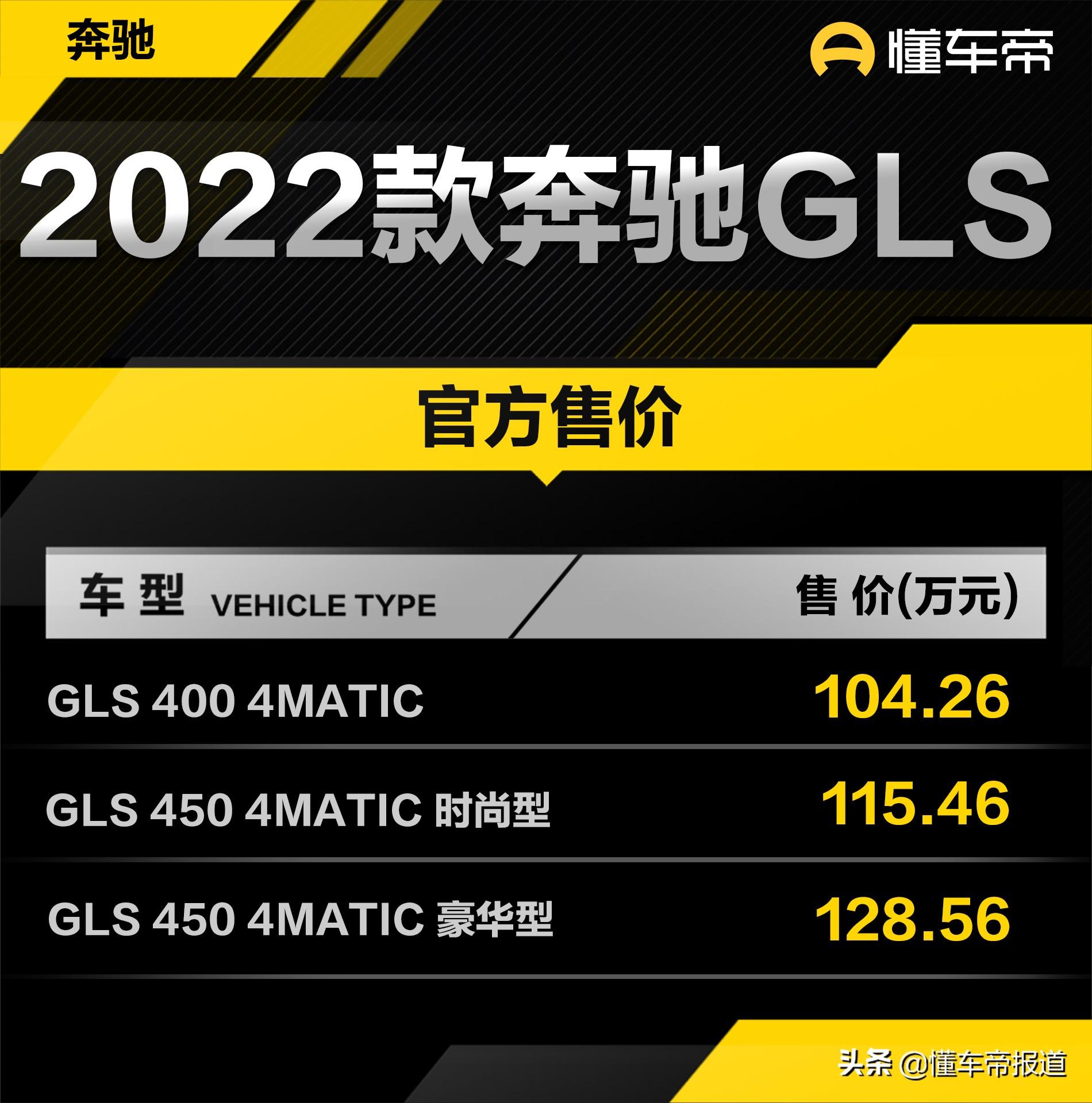 新车 | 售价104.26万元起,2022款奔驰GLS上市,价格有涨有降