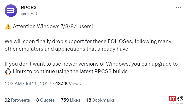 RPCS3模拟器新版本将不支持Windows 7、8和8.1